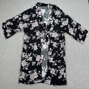 Spiritual Gangster Black Floral Tie Up Kimono Robe Cover Up Women's One Size